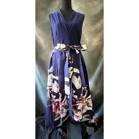 New SLNY New York Blue Floral Midi Dress Plus Size 16 Sleeveless Party Cocktail - Picture 1 of 7